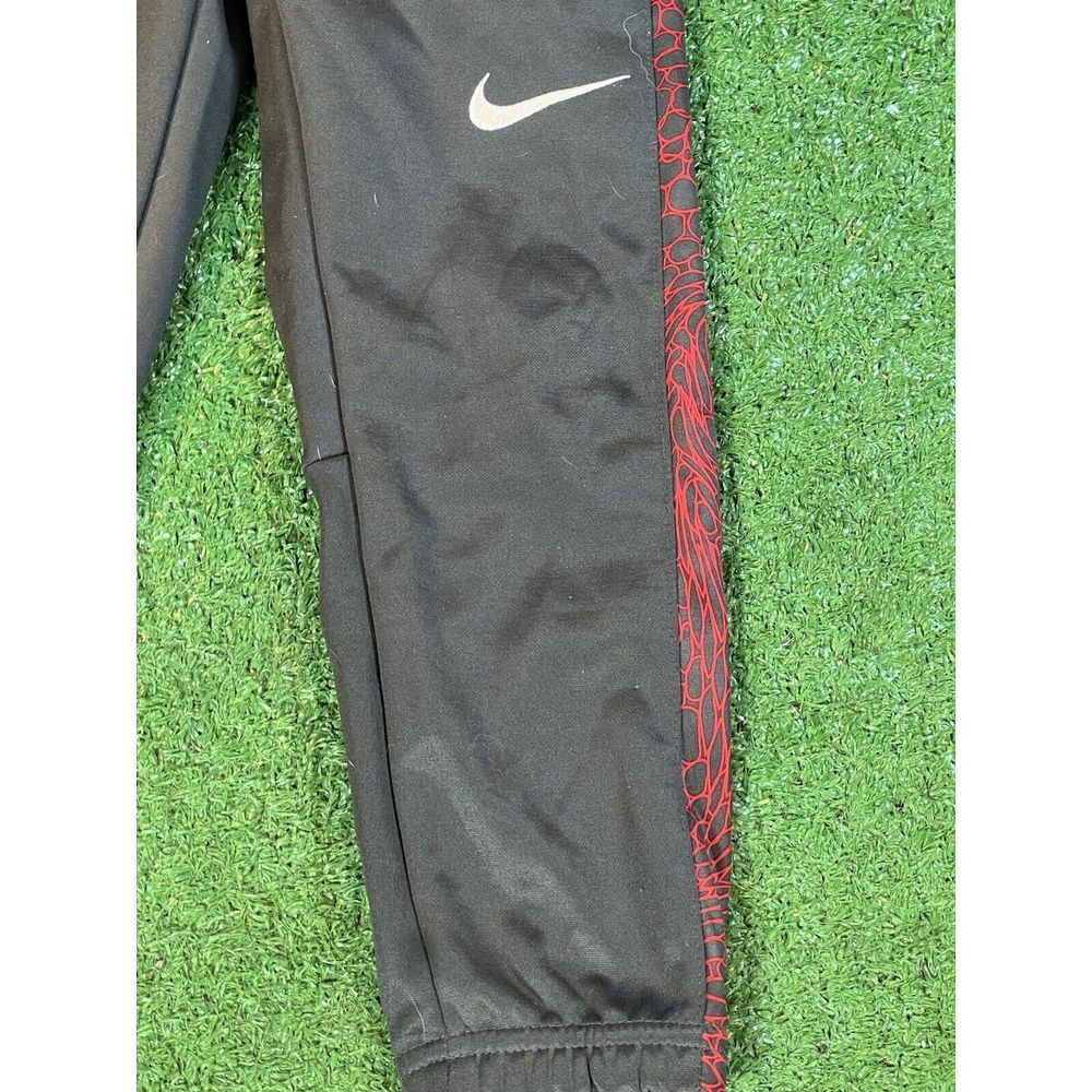 Nike Dri-Fit Swoosh Youth Dark Gray Jogger Sweatpants Sz. 4/XS Red Graphic Print - Picture 2 of 5